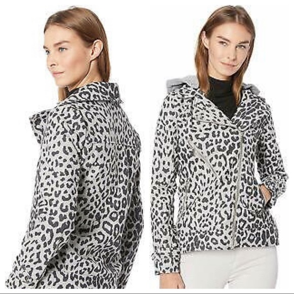 Yoki Jackets & Blazers - Yoki Leopard Print Hooded Short Wool-Blend  Moto Jacket
